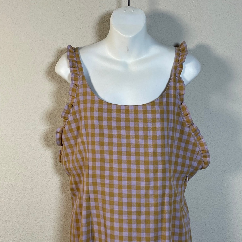 Milk It Gingham Ruffle Midi Dress Women Lavender Checkered Cottagecore Picnic - Picture 3 of 13